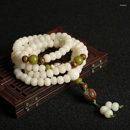 Charm Armbanden Mode Witte Jade Kralen Armband Bodhi Boeddhistische Boeddha Meditatie 108 Gebed Kraal Mala Multilayer Ketting