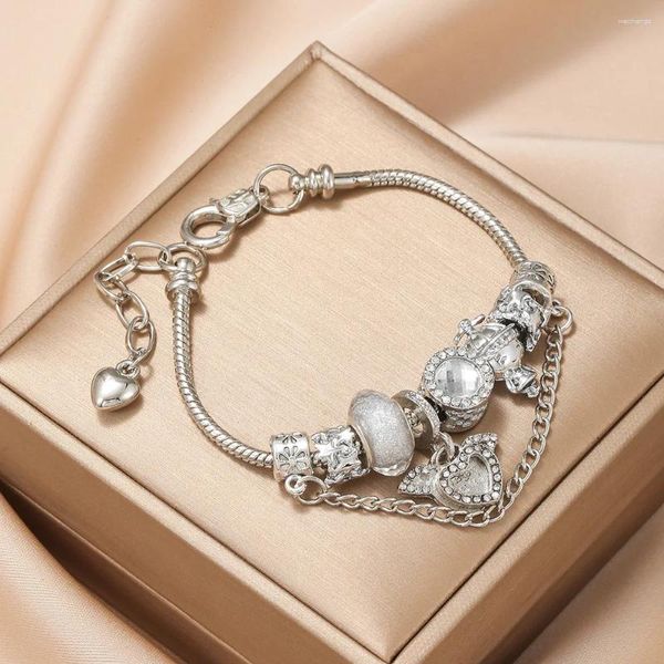 Pulseras de encanto Moda Blanco Amor Colgante Pareja Pulsera Mujer Joyería Cadena Cristal para Hombres Artículos