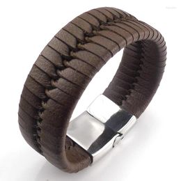 Bracelets porte-bonheur mode large manchette en cuir couleur boule en acier inoxydable fermoir magnétique Punk Pulseras bijoux pour hommes