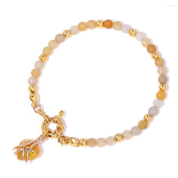 Pulseras con dijes, corazón envuelto en alambre a la moda para mujeres y hombres, pulsera de cuentas espaciadoras de Color dorado de 4mm, brazaletes de cuarzo de cristal, joyería