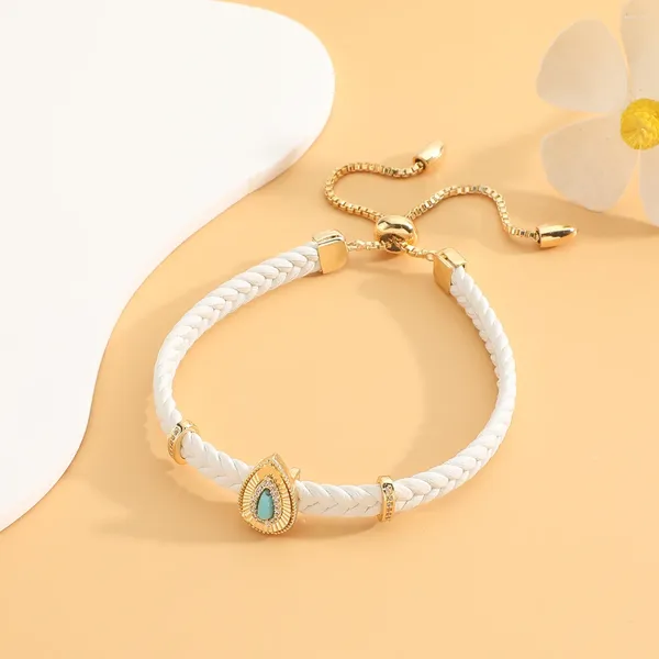 Pulseras con dijes Moda Mujer Joyería Fina Zircon Pulsera de gota de agua para niña Brazalete Lindo Dulce Cuerda de cuero ajustable Mujer Joyería