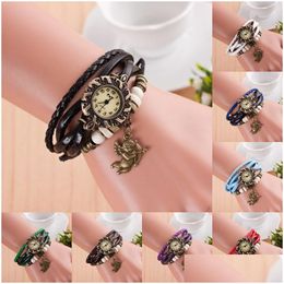 Pulseras con dijes Moda para mujer Pulsera Relojes Mti Capa Tejido de cuero Cupido Punk Brazalete Reloj de cuarzo para mujer Lujo Diy Joyería Dhzbs