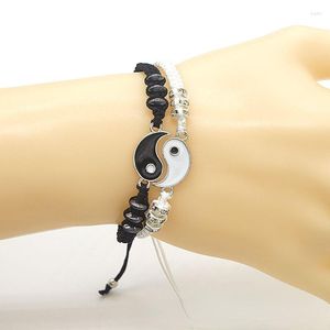 Pulseras con dijes Moda Yin Yang Taiji Bagua Pulsera de aleación para Mujeres Hombres Brazalete Tejido a mano Pareja ajustable Brazaletes Joyería al por mayor