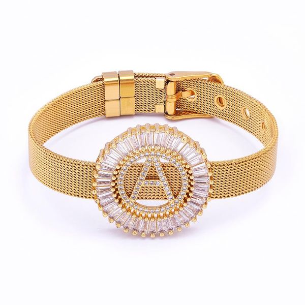 Bracelets de charme Mode Zircon 26 A-Z Lettres Montre Ceinture Bracelet Cuivre En Acier Inoxydable Chaîne Réglable Bracelet Pour Femmes Fête De Mariage Juif
