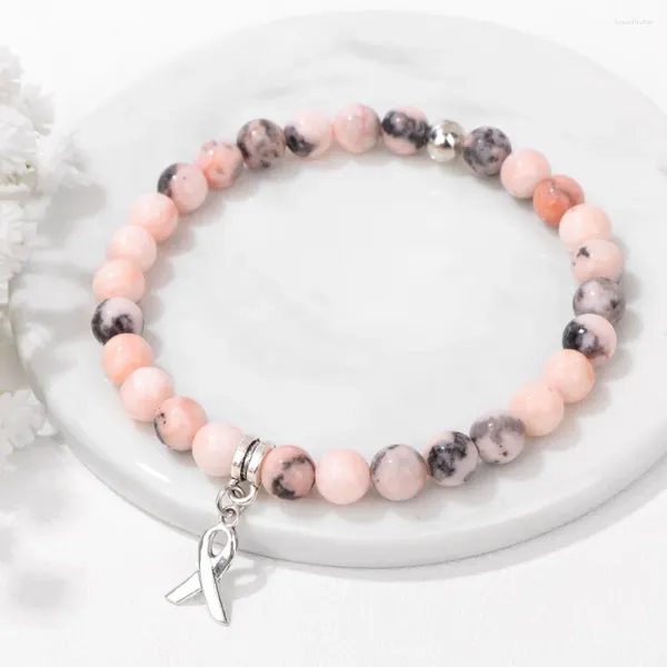 Pulseras de encanto Moda Color Plata Cinta Corazón Rosa Cebra Con Cuentas Pulsera De Mediación De Piedra Natural Para Mujeres Hombres