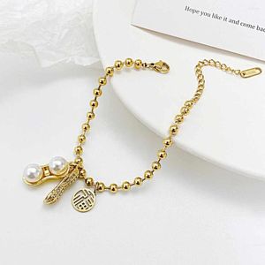 Pulseras con dijes FATE LOVE Mujeres de moda Perla simulada Brazaletes de maní Pulsera Color dorado Joyería de moda Brazalete de niña al por mayor