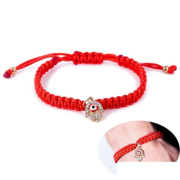Bracelets de charme Fatima main Hamsa mauvais œil bracelets de charme rouge tressé chaîne corde chaînes bracelet pour femmes hommes mode bricolage à la main J Dh6Bw
