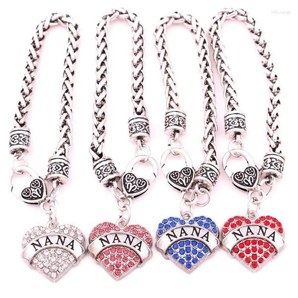 Pulseras con dijes Pulsera femenina Regalo Elija para un miembro de la familia Nana Escrito en corazón Colgante Cristales brillantes Aleación de zinc Gota