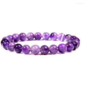 Bracelets porte-bonheur femme améthyste naturelle perles de pierre Bracelet pour femmes hommes Simple violet Quartz cristal bijoux dames en gros