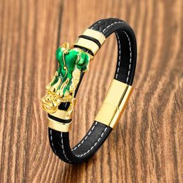 Bedelarmbanden feng shui voogd lederen armband mannen vrouwen dappere troepen polsband sieraden goud zwart pixiu rijkdom geluk