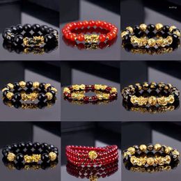 Bracelets de charme Feng Shui Obsidian Stone Beads Bracelet For Hommes Femmes Proupeau Gol