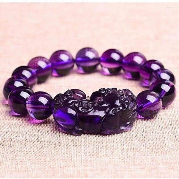 Pulseras de encanto Feng Shui Pulsera de riqueza Amatista Pixiu Cuentas de cristal Atraer regalo afortunado para hombre Mujer Pareja Amigo