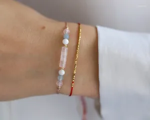 Bracelets de charme Bracelet de fertilité Ensemble Rose Quartz Aquamarine Moonstone 4mm Cristal Cadeau de soie fait à la main pour maman