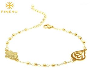 Bracelets de charme fine4u b228 en acier inoxydable musulman hamsa charmes bracelet 3 mm perles de couleur en or islam koran Rosaire bijoux pour femmes5595289