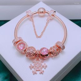 Bedelarmbanden afgewerkt Complete rosé goud vergulde armband met roze charmes voor vrouwen fit Europese kralen sieraden-snowflake