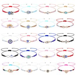 Bracelets de charme Finrezio Evil Eye Bracelet pour femmes Colorf Perle tressée Corde réglable Mal de Ojo Lucky Link Anklet Protection Jewel Amyep