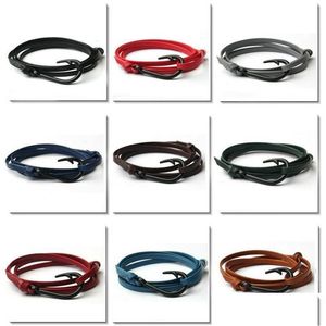 Bracelets de charme Bracelets en cuir d'hameçon pour femmes et hommes Mtilayer Wrap Bracelet de manchette bijoux de mode livraison directe bijoux Bracel Dh2Ga