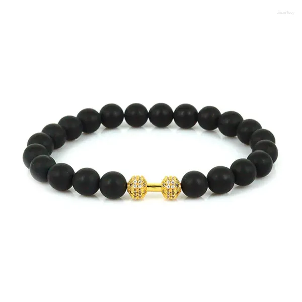 Bracelets de charme Fitness Barbell Noir Onyx Mat Pierre Perles Mode Haltère Femmes Hommes Cadeau 2023 Mujer Pulseras