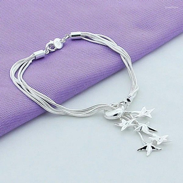 Pulseras con dijes de cinco estrellas, brazaletes de plata de ley 925, joyería fina para mujeres, pulsera, dijes de mano