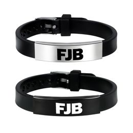 Bracelets de charme FJB Let's Go Brandon Silicone Couple Bracelet en acier inoxydable cadeau bijoux pour femmes et hommes Fans Collection