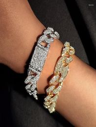 Braceletas Charm Flatfoosie 14 mm Hele Out Out HarnEn Cuban Chain Brailet for Women Men Luxury Crystal Link Punk Hip Hop Jewelry Fawn1078064