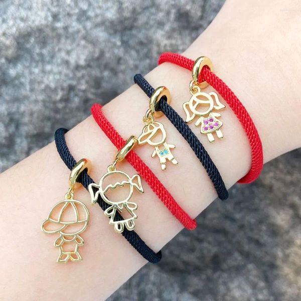 Pulseras de encanto FLOLA Ajustable Niño y niña para mujeres Cuerda roja Cadena Figura Joyería simple Regalos BRTD45