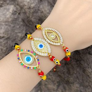 Bracelets de charme Flola CZ Strass Oeil turc pour femmes tissé fil rouge chaîne de corde réglable bijoux chanceux cadeaux Brtk22