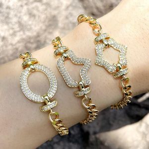 Bracelets porte-bonheur FLOLA plaqué or gourmette chaîne étoile couronne pour femmes CZ pavé strass rond Bracelet en gros bijoux cadeau Brtd27