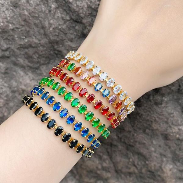 Bracelets porte-bonheur FLOLA perles ovales cristal multicolore pour femme cuivre plaqué or Tennis CZ bijoux déclaration cadeaux Brtd33