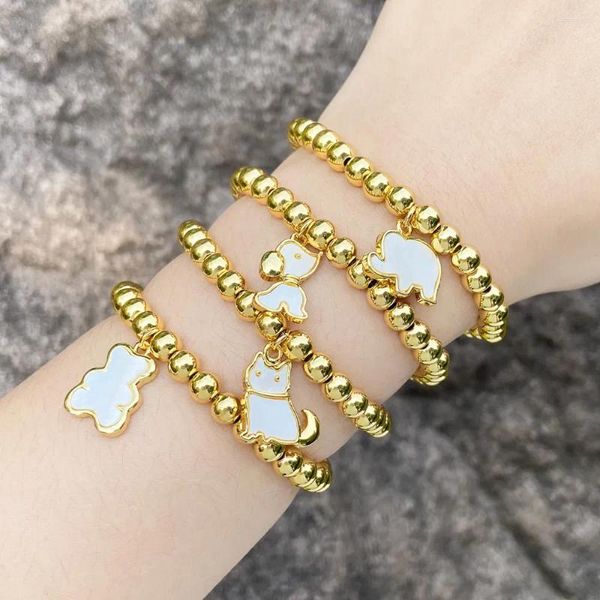 Pulseras de encanto FLOLA Ting Cobre Chapado en oro para mujeres Cadena de cuentas Concha blanca Lindo Perro Animal Joyería Regalos BRTA53