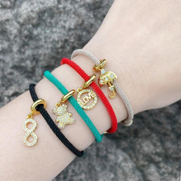 Bracelets de charme Flola Tiny Cz Crystal Infinity For Women Red Corde Chain Umbrella Gold plaqué bijoux BRTD41