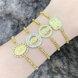 Bedelarmbanden flola kleine ronde maagd Maria voor vrouwen koperen vergulde kralenketen guadalupe bescherming sieraden brtb85