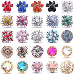 Charm Bracelets Flower Dog Eye Crystal Gemstone Birthstone 20mm Metal Snap Button Jewelry DIY BraceletCharm CharmCharm