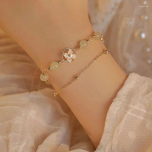 Bracelets de charme Bracelet de jade de fleur pour femmes luxueux bijoux uniques faits à la main ligne perlée élégante accessoires de style coréen belle