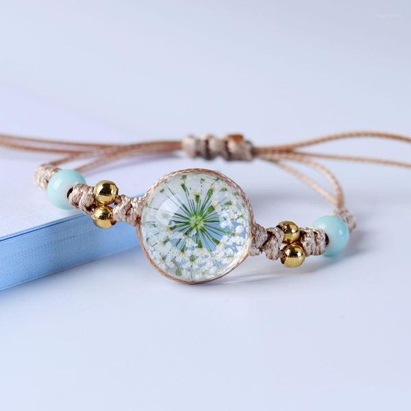 Pulseras de encanto Flores Bola de cristal Colgante Cuerda trenzada Pareja para novias Amigo Regalo