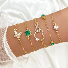 Charm Armbanden FNIO Mode Groene Glanzende Kristallen Armband Voor Vrouwen Elegante Hart Vlinder Ketting Sieraden Geschenken