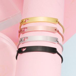 Bracelets de charme Fnixtar 10pcs / lot miroir en acier inoxydable poli courbe bande creuse coeur boîte de soudure chaîne pour bricolage logo personnalisé nom