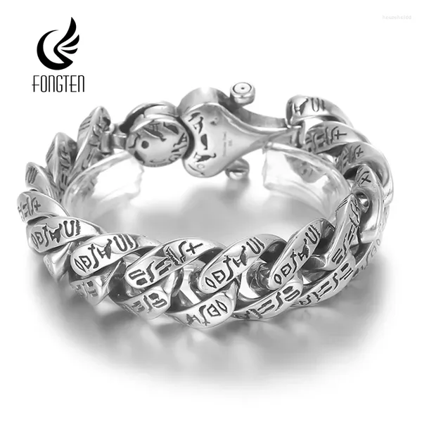 Bracelets de charme Fongten 22cm en acier inoxydable hommes rétro Rune chaîne cubaine bracelet pour hommes or argent couleur bracelet bijoux