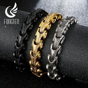 Braccialetti con ciondoli Fongten Punk Dragon Snake Link Chain Bracciale da uomo Acciaio inossidabile 316L Oro nero Colore argento Gioielli moda vichinga 230801