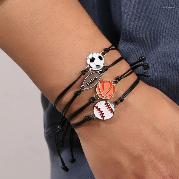 Pulseras con dijes Fútbol Baloncesto Fútbol Rugby Pulsera trenzada Mujeres Hombres Voleibol Béisbol Pulsera ajustable Joyería deportiva