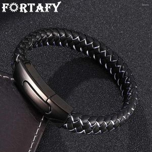 Bracelets de charme Fortafy bijoux corde en cuir noir nylon blanc tissage mixte bracelet homme fermoir en acier inoxydable homme bracelet cadeau FR0046