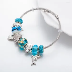 Bracelets de charme librement en acier inoxydable réglable doux dauphin plage océan série perles bracelet bracelets pour femmes bijoux vintage