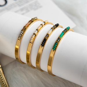 Bedelarmbanden Franse trend opening verstelbare handdecoratie roestvrij staal multicolor vergulde 14K echte gouden kralen c-vormige armband