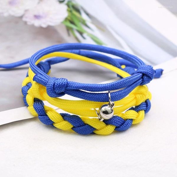 Bracelets de charme Amitié Bracelet tressé jaune bleu bracelet à la main chaîne réglable poignet cheville cordon garçon fille cadeau d'anniversaire