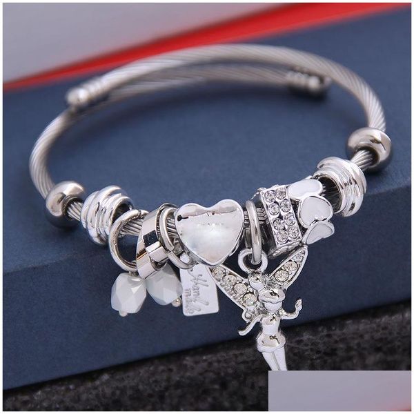 Charm Bracelets Amistad Regalo Antique Vintage Sier Color Diy Angle Girl Wing Heart Lock Key Colgantes Pulsera Para Hombres Mujeres Drop D Dhfor