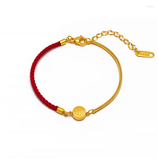 Bracelets porte-bonheur Fu mot Bracelet pour femmes bénédiction bonne Fortune pendentif corde rouge couleur or acier inoxydable bijoux cadeau chanceux