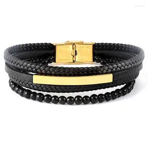 Bracelets de charme Fysara 5 couleurs or bleu noir couleur tressé en cuir perlé multicouche bijoux de mode Punk corde en gros