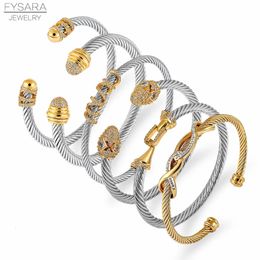 Pulseras de encanto FYSARA Luxury Stackable Wire Rope Bangle Brazalete para mujeres Boda Full Cubic Zircon Crystal CZ Dubai Silver Color Party Pulsera 231025