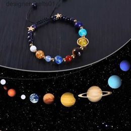 Bracelets de charme Galaxie système solaire Bracelet hommes univers neuf planètes pierre naturelle étoiles terre lune Bracelets mode Couple bijoux L231214