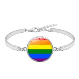 Bedelarmbanden Gay Lesbian Pride Rainbow Sign Bangle voor vrouwen Heren ronde glazen armband Mode vriendschap Lgbt-sieraden In Bk Drop De Dhfk4